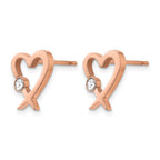 Stainless Steel Rose Gold-Tone Polished Heart Button Earrings for Women