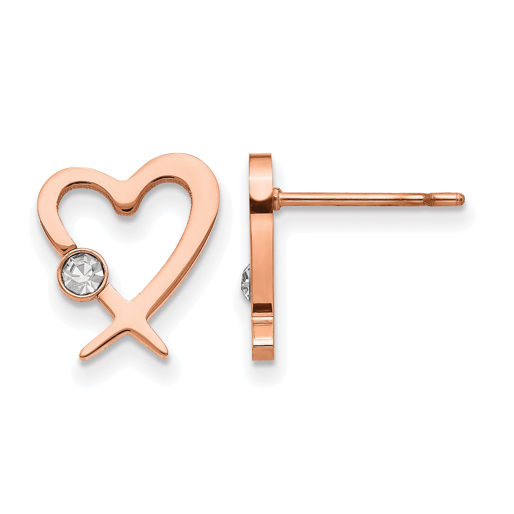 Stainless Steel Rose Gold-Tone Polished Heart Button Earrings for Women Main image