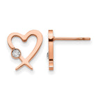 Stainless Steel Rose Gold-Tone Polished Heart Button Earrings for Women