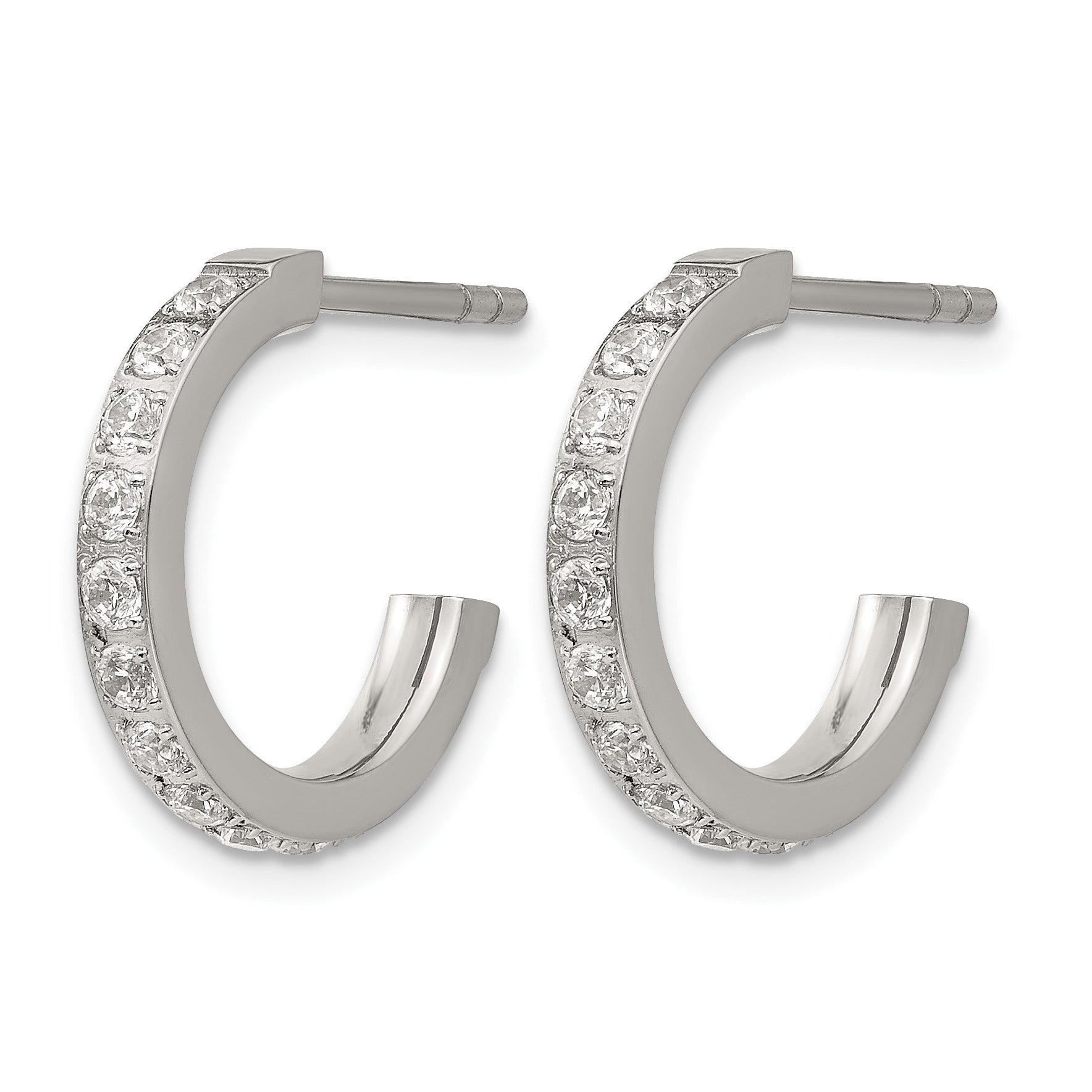 Stainless Steel Polished Cubic Zirconia C-Hoop Earrings