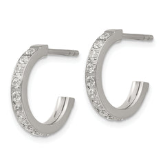 Chisel Stainless Steel Polished with CZ Post Hoop Earrings