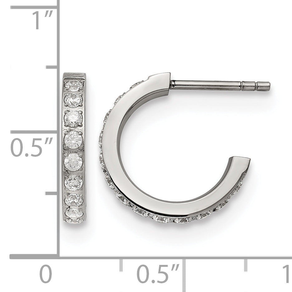 Stainless Steel Polished Cubic Zirconia C-Hoop Earrings