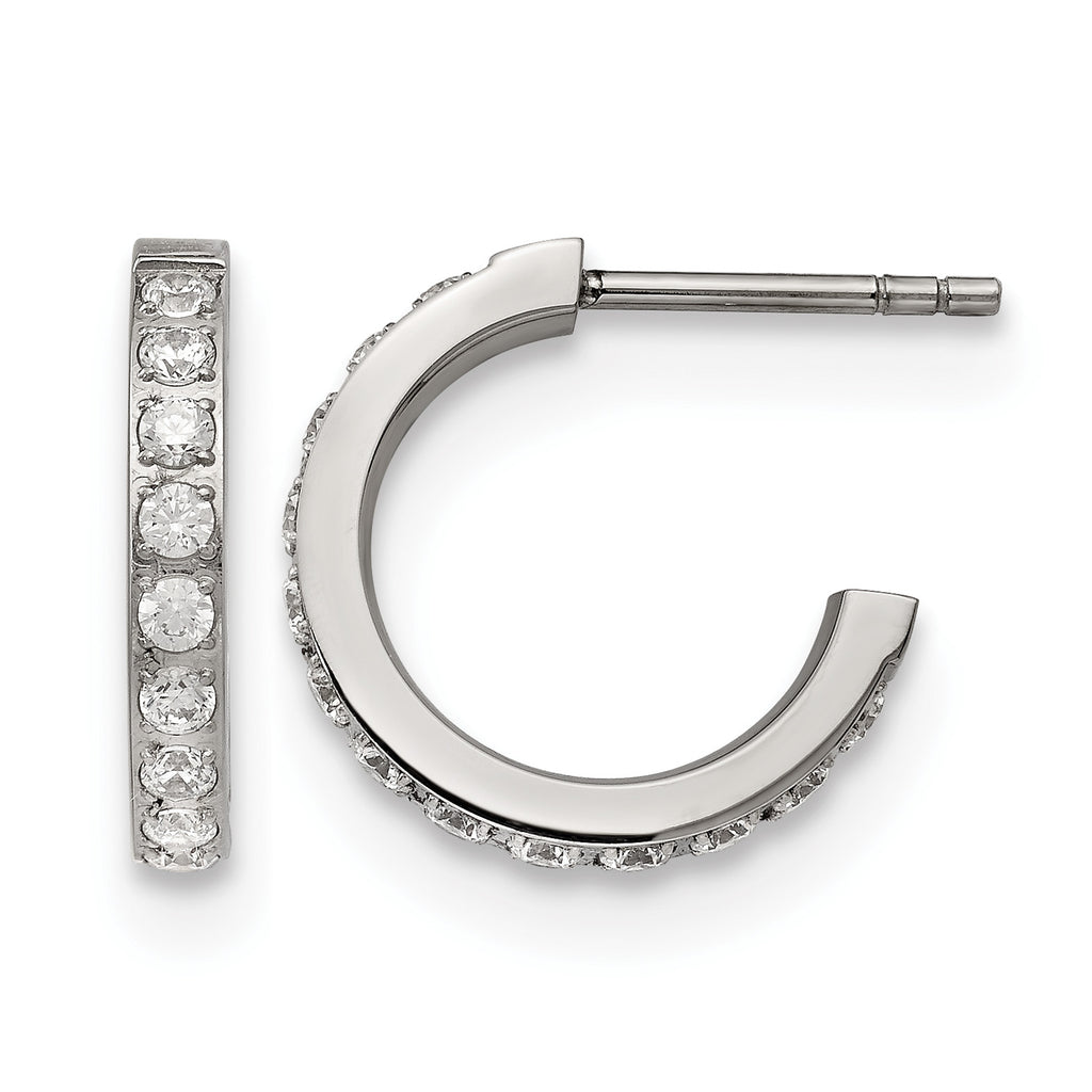 Stainless Steel Polished Cubic Zirconia C-Hoop Earrings