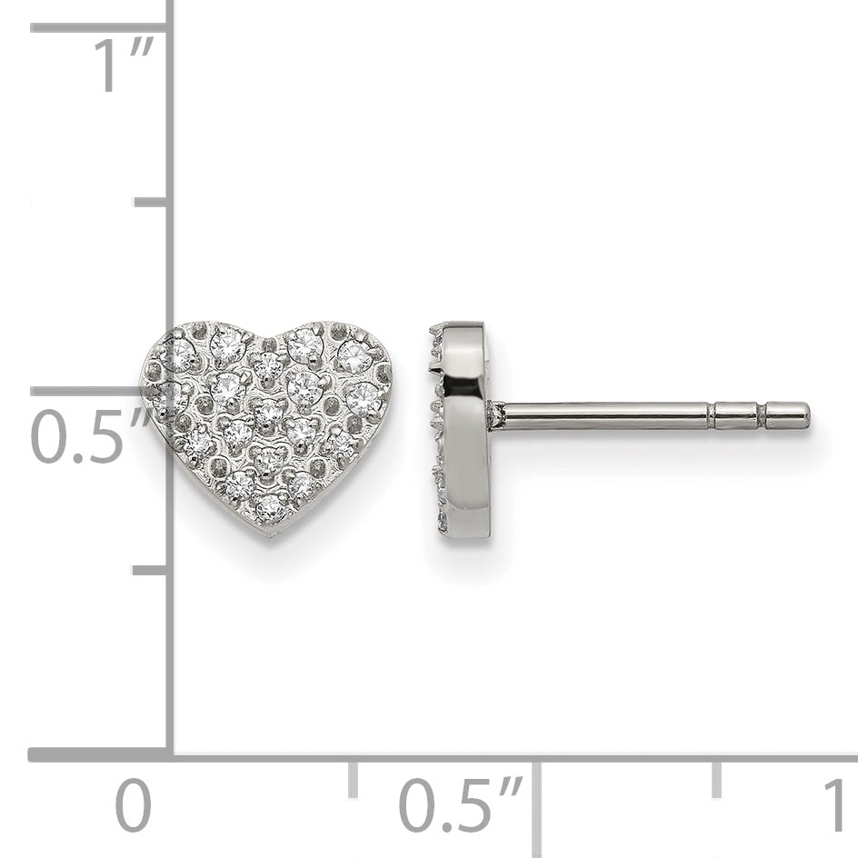 Stainless Steel Polished Heart Cluster Button Earrings