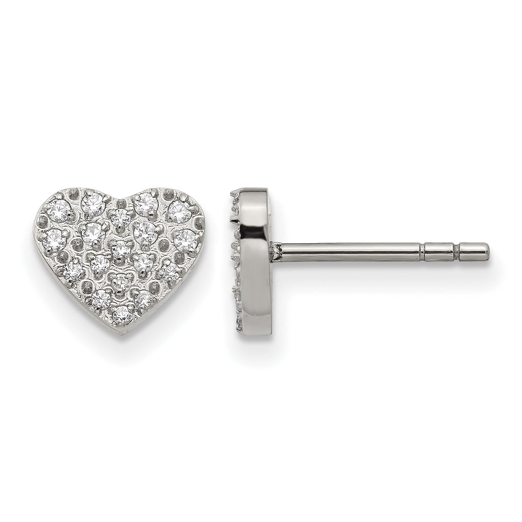 Stainless Steel Polished Heart Cluster Button Earrings