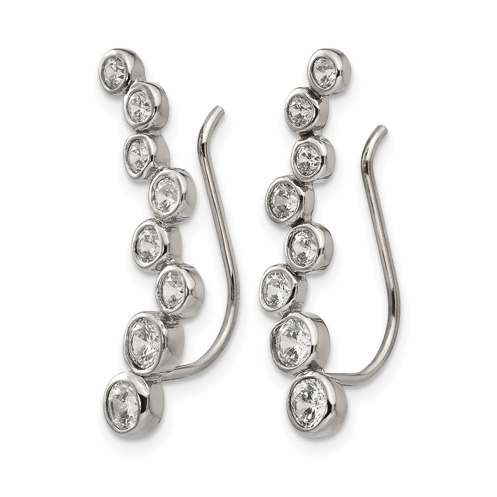 Stainless Steel Polished Cubic Zirconia Threader Earrings for Women