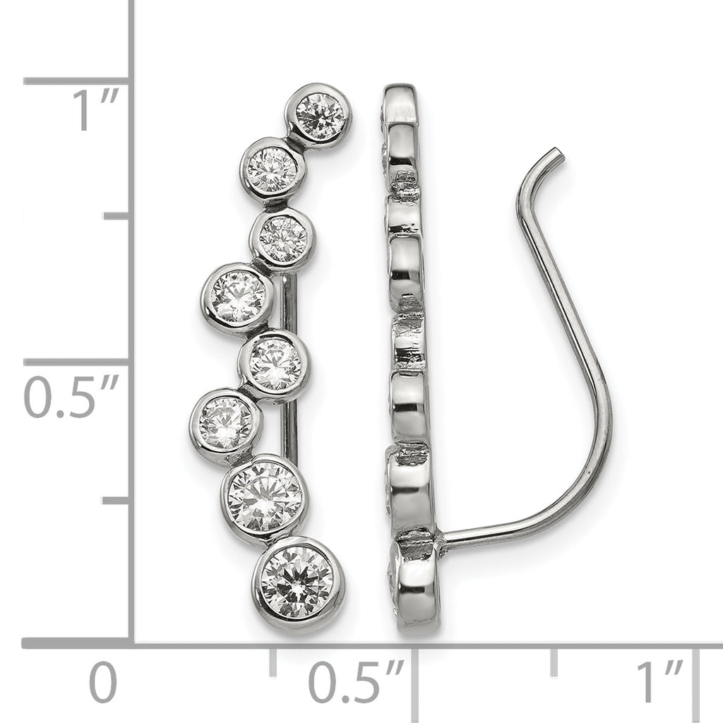 Stainless Steel Polished Cubic Zirconia Threader Earrings for Women