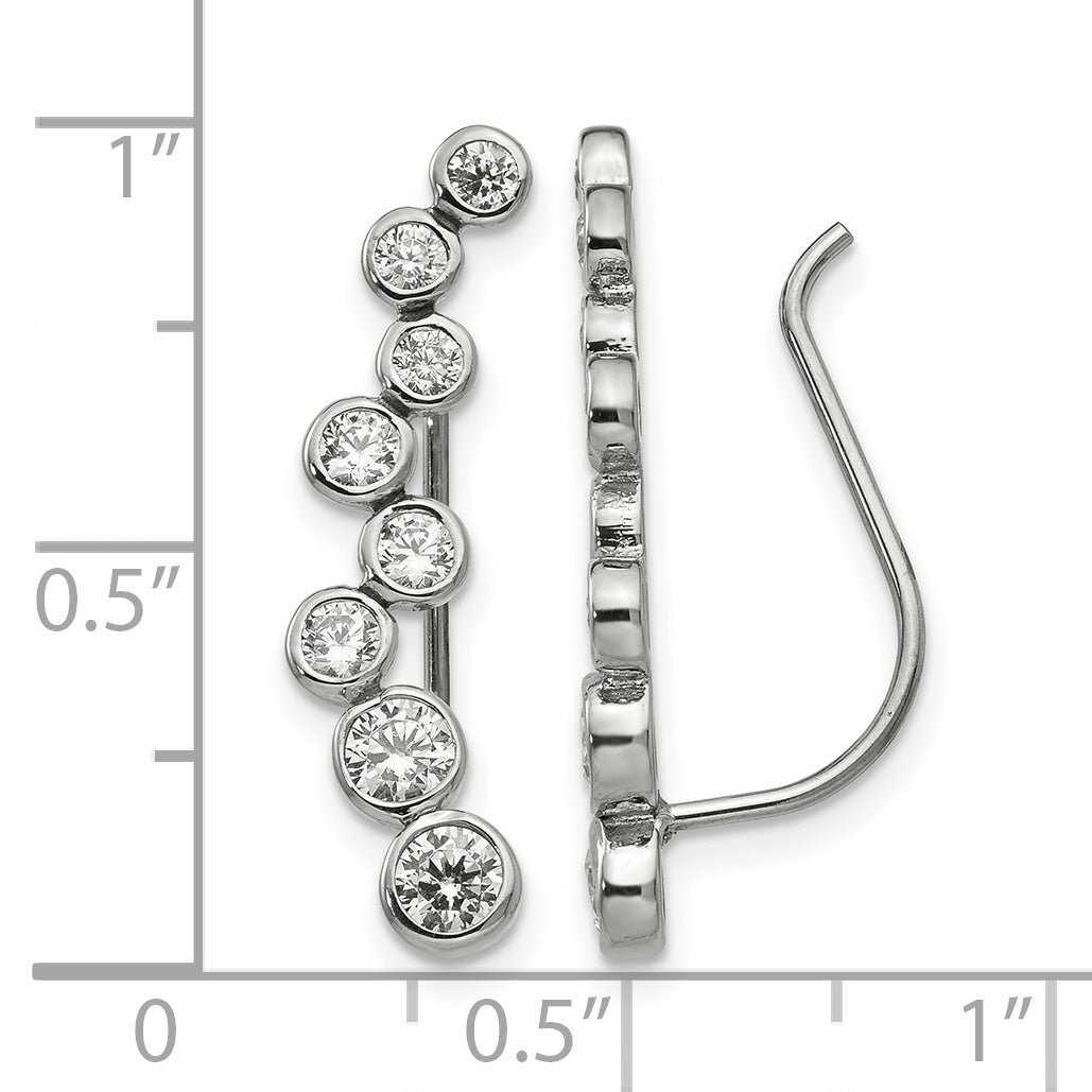 Stainless Steel Polished Cubic Zirconia Threader Earrings for Women