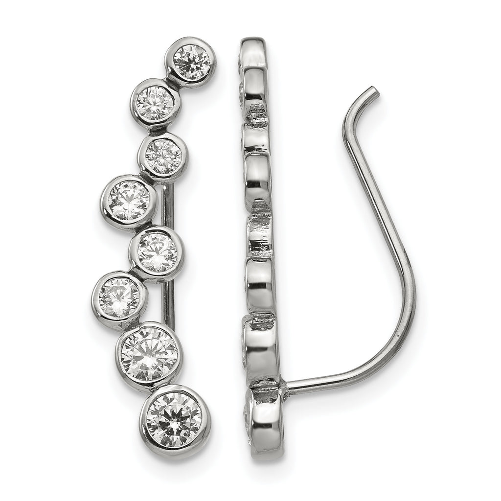Stainless Steel Polished Cubic Zirconia Threader Earrings for Women