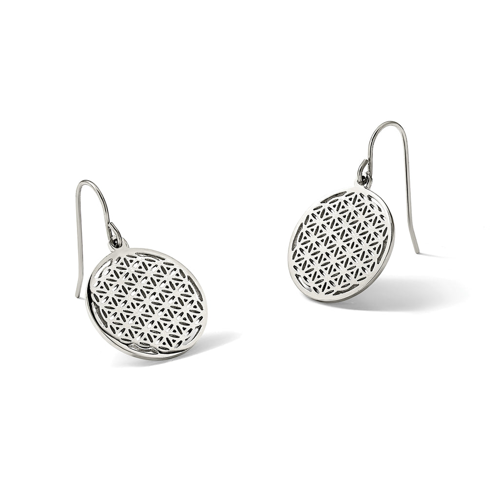 Stainless Steel Polished Flower Drop Dangle Earrings for Women