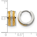 Stainless Steel Gold-Tone Polished Textured Hinged Huggie Hoop Earrings