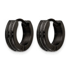 Stainless Steel Black Polished & Laser Design Hinged Huggie Hoop Earrings