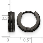 Stainless Steel Black Polished & Laser Design Hinged Huggie Hoop Earrings