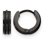 Stainless Steel Black Polished & Laser Design Hinged Huggie Hoop Earrings