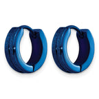 Stainless Steel Blue Polished & Laser Design Hinged Huggie Hoop Earrings