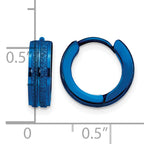 Stainless Steel Blue Polished & Laser Design Hinged Huggie Hoop Earrings