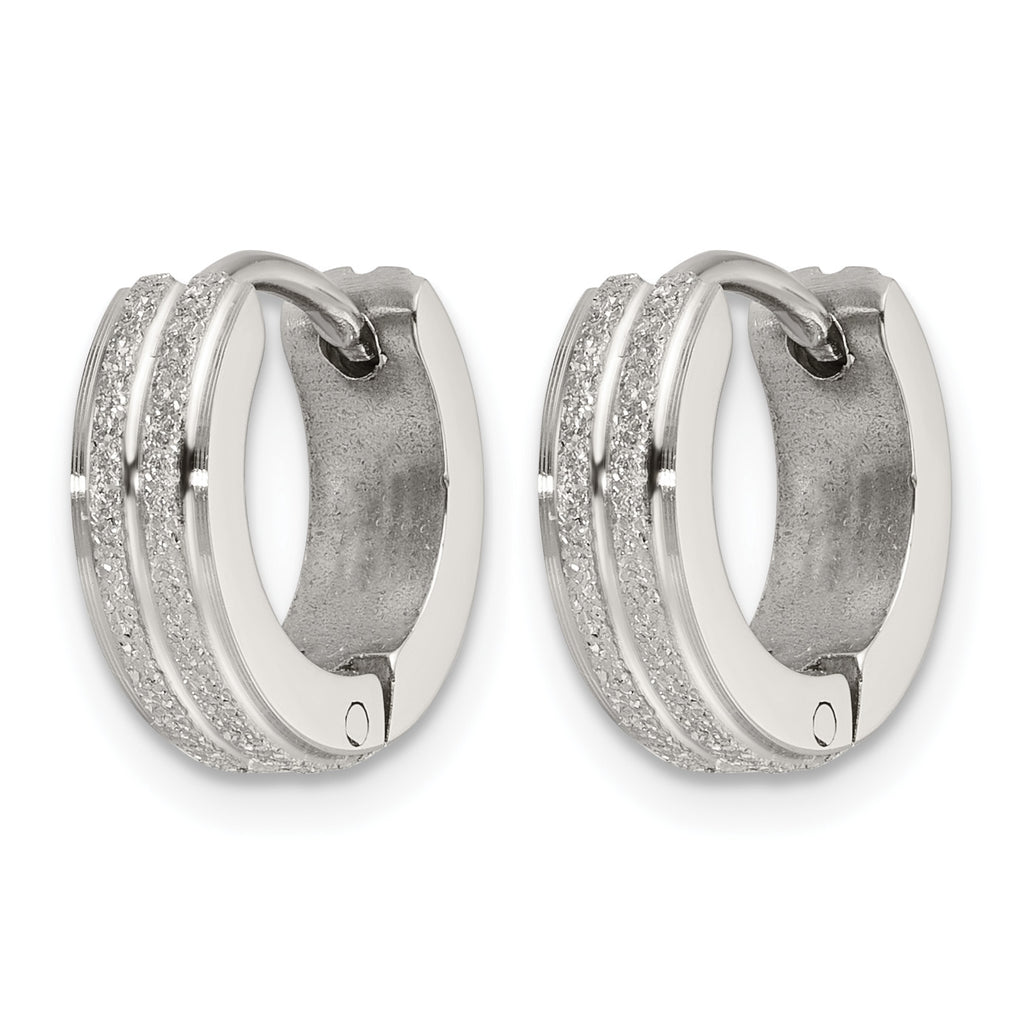 Stainless Steel Polished & Laser Design Hinged Huggie Hoop Earrings