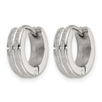 Stainless Steel Polished & Laser Design Hinged Huggie Hoop Earrings