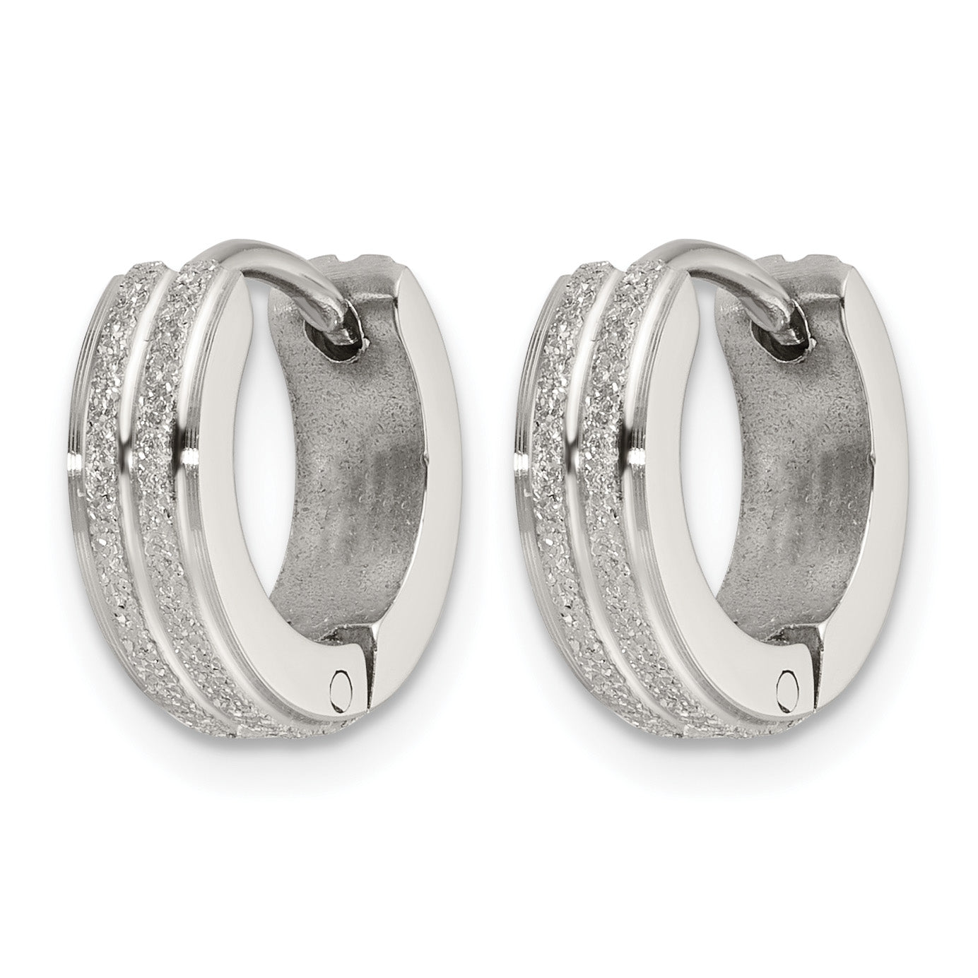 Stainless Steel Polished & Laser Design Hinged Huggie Hoop Earrings