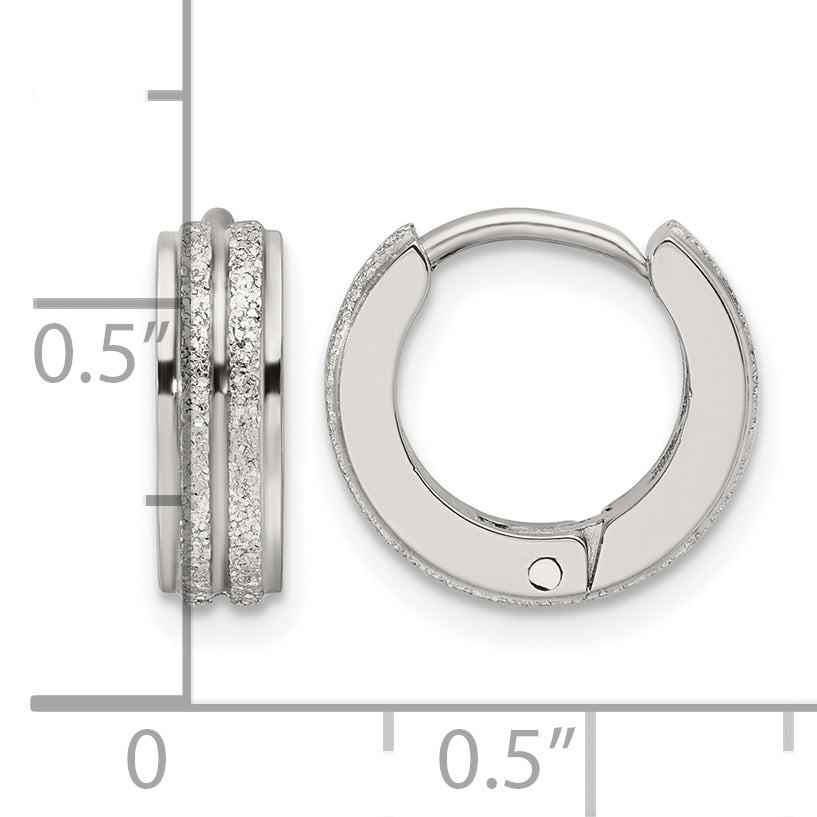 Stainless Steel Polished & Laser Design Hinged Huggie Hoop Earrings