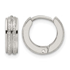 Stainless Steel Polished & Laser Design Hinged Huggie Hoop Earrings