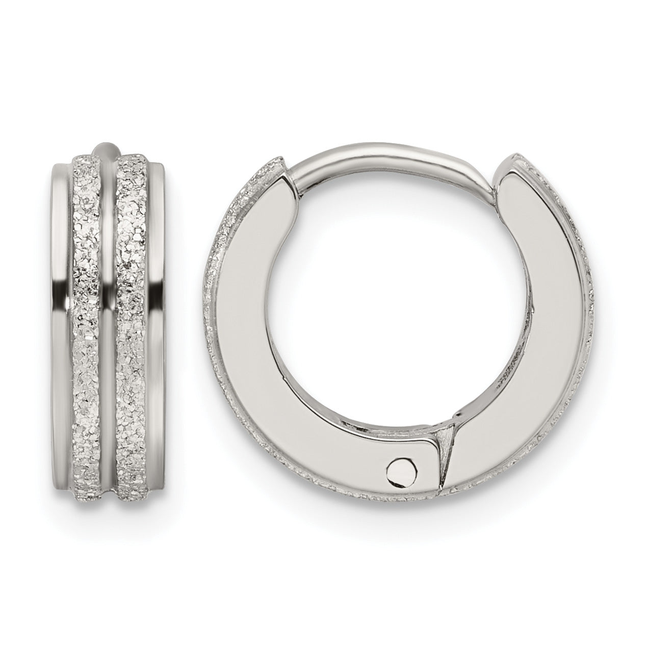 Stainless Steel Polished & Laser Design Hinged Huggie Hoop Earrings