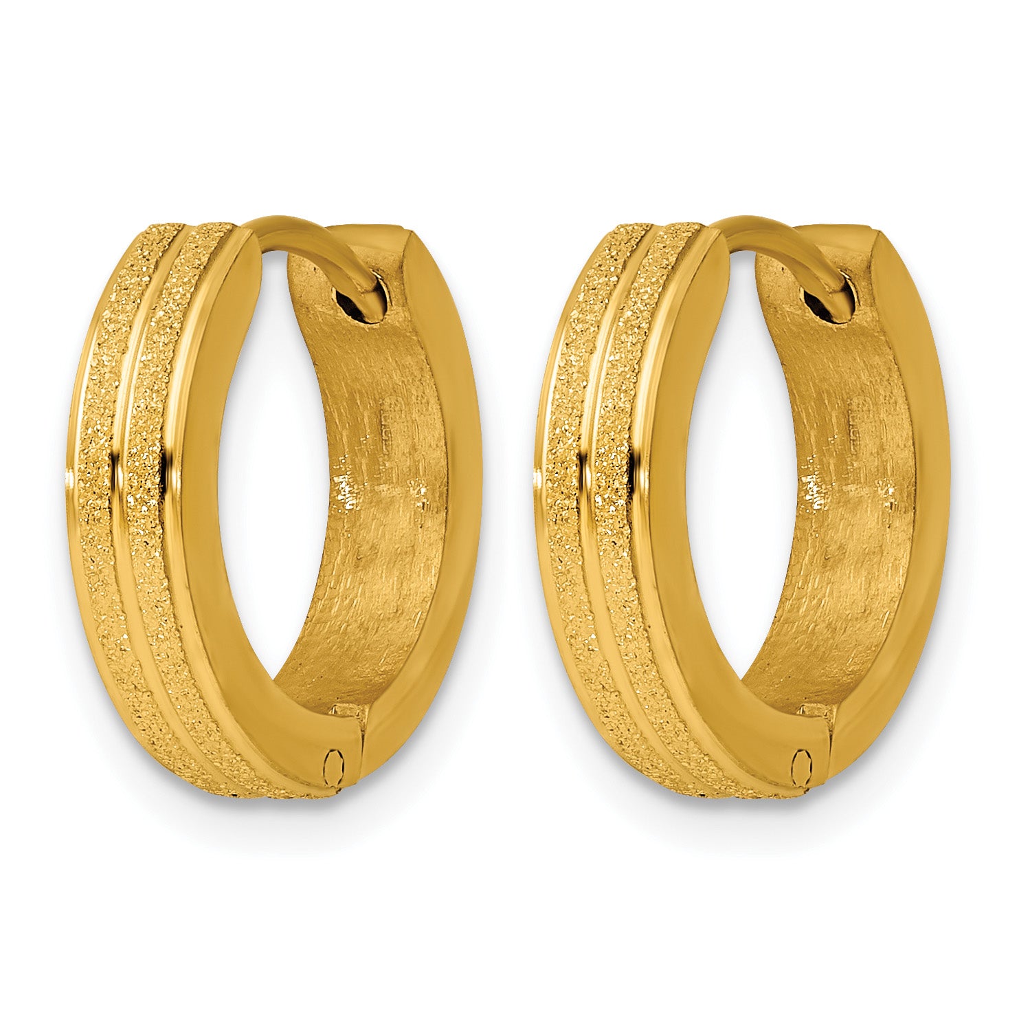 Stainless Steel Gold-Tone Polished & Laser Design Hinged Huggie Hoop Earrings Secondary image