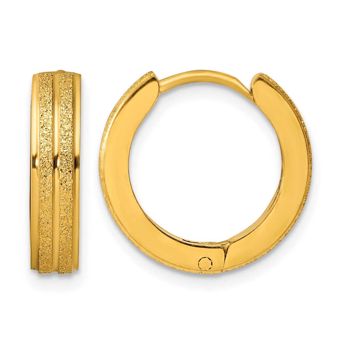 Stainless Steel Gold-Tone Polished & Laser Design Hinged Huggie Hoop Earrings