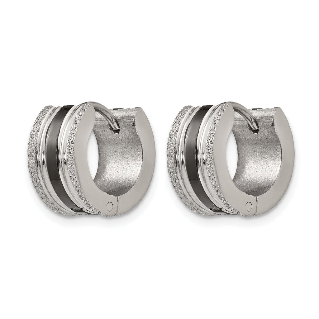 Stainless Steel Black Polished & Laser Design Huggie Hoop Earrings