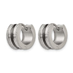 Stainless Steel Black Polished & Laser Design Huggie Hoop Earrings