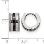 Stainless Steel Black Polished & Laser Design Huggie Hoop Earrings