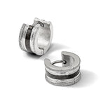 Stainless Steel Black Polished & Laser Design Huggie Hoop Earrings