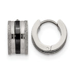 Stainless Steel Black Polished & Laser Design Huggie Hoop Earrings