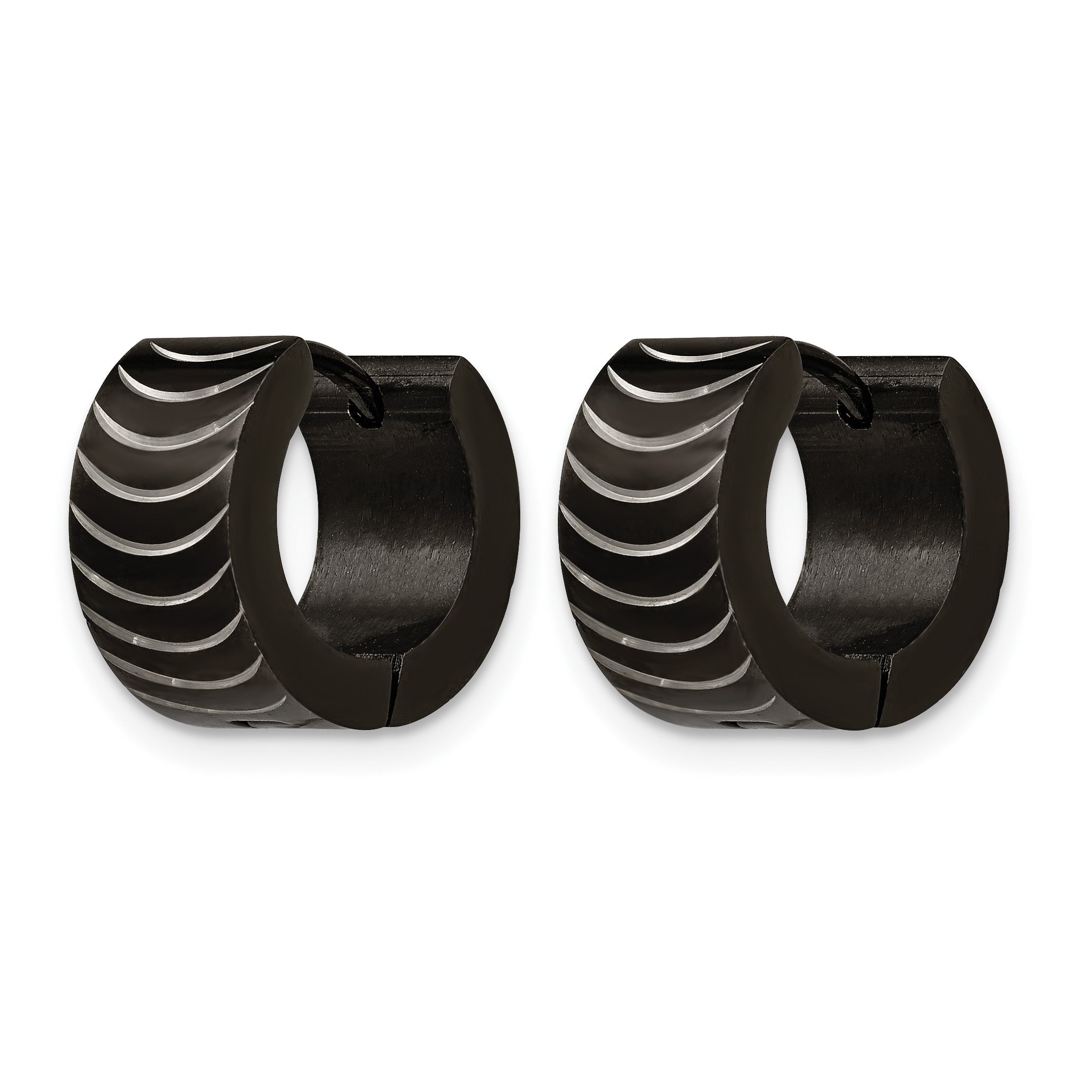 Stainless Steel Black Polished Hinged Huggie Hoop Earrings Secondary image