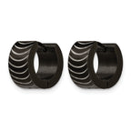 Stainless Steel Black Polished Hinged Huggie Hoop Earrings