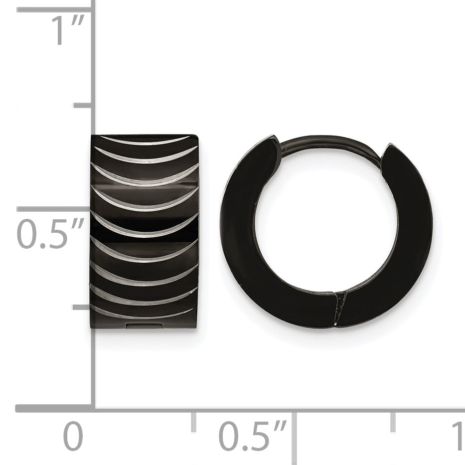 Stainless Steel Black Polished Hinged Huggie Hoop Earrings
