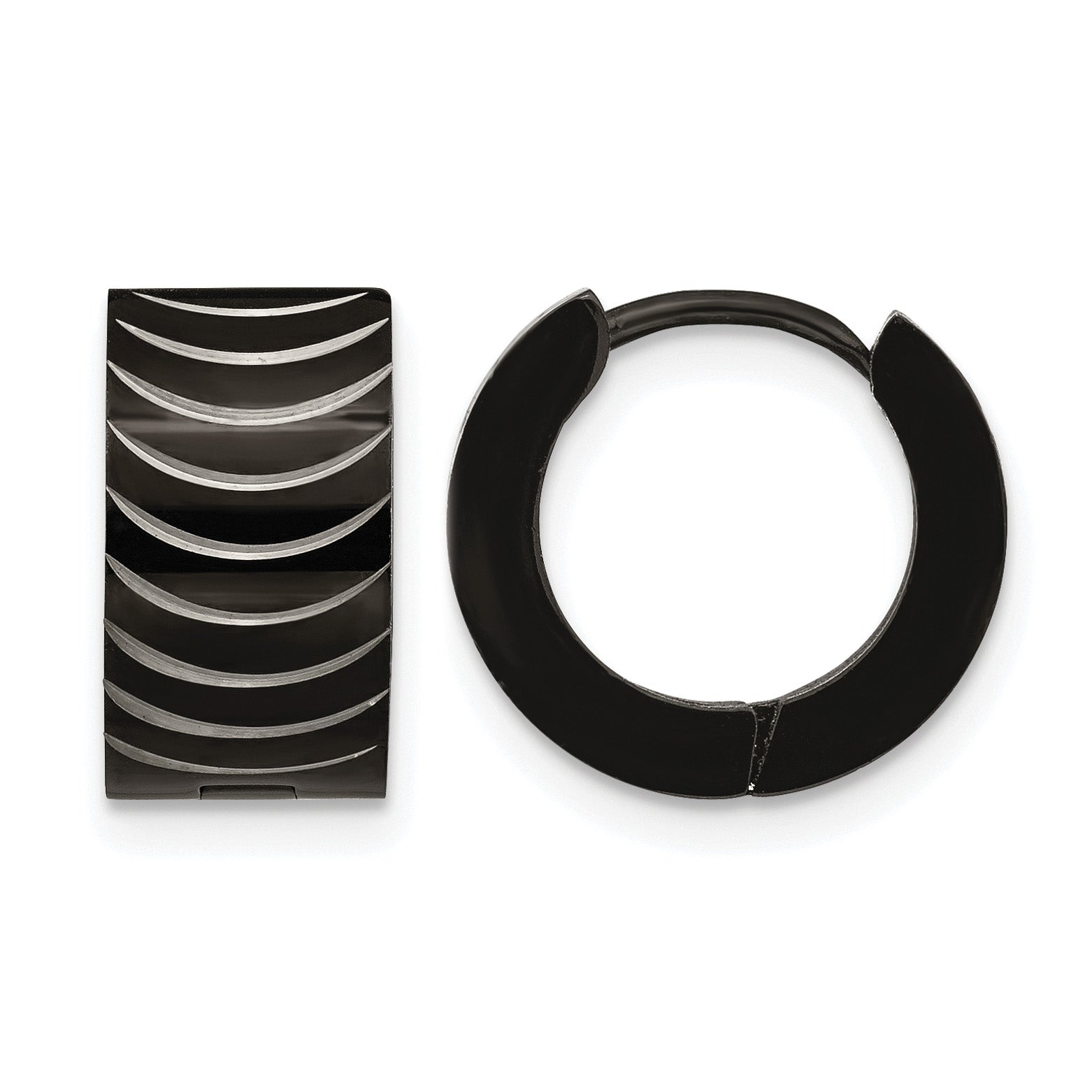 Stainless Steel Black Polished Hinged Huggie Hoop Earrings Main image