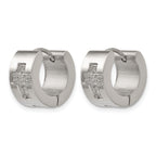 Stainless Steel Polished Hinged Cross Cubic Zirconia Huggie Hoop Earrings