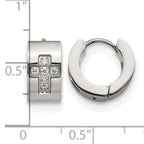 Stainless Steel Polished Hinged Cross Cubic Zirconia Huggie Hoop Earrings