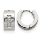 Stainless Steel Polished Hinged Cross Cubic Zirconia Huggie Hoop Earrings