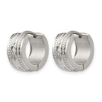 Stainless Steel Polished Textured Hinged Huggie Hoop Earrings