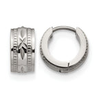 Stainless Steel Polished Textured Hinged Huggie Hoop Earrings