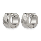 Stainless Steel Polished Textured Hinged Huggie Hoop Earrings