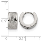 Stainless Steel Polished Textured Hinged Huggie Hoop Earrings