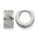 Stainless Steel Polished Textured Hinged Huggie Hoop Earrings
