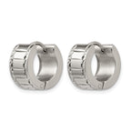 Stainless Steel Polished Textured Hinged Huggie Hoop Earrings
