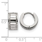 Stainless Steel Polished Textured Hinged Huggie Hoop Earrings