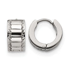 Stainless Steel Polished Textured Hinged Huggie Hoop Earrings
