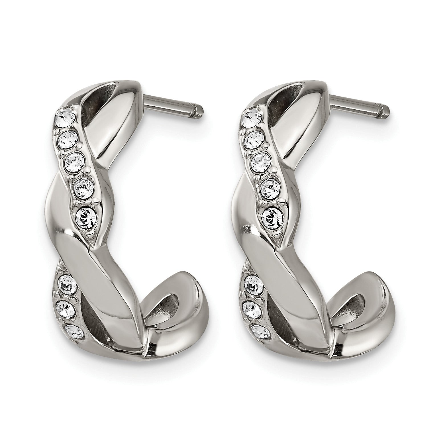 Stainless Steel Polished Crystal J-Hoop Earrings for Women