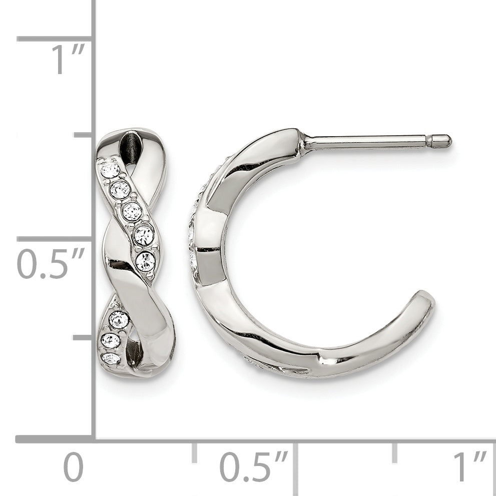 Stainless Steel Polished Crystal J-Hoop Earrings for Women